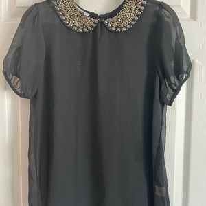 Wurl Black sheer top with beaded collar medium